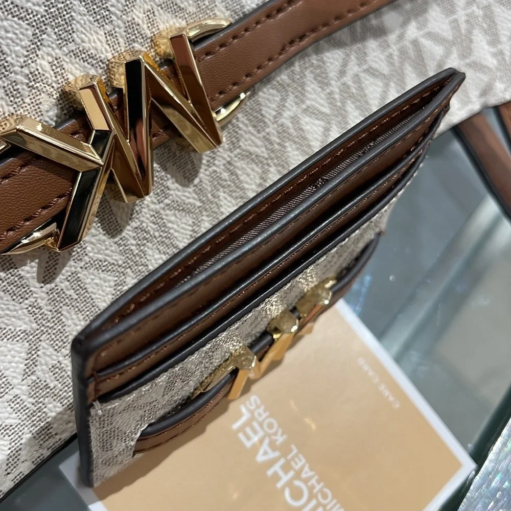 MICHAEL KORS Reed Large Card Holder Case Wallet Vanilla MK Signature NWT